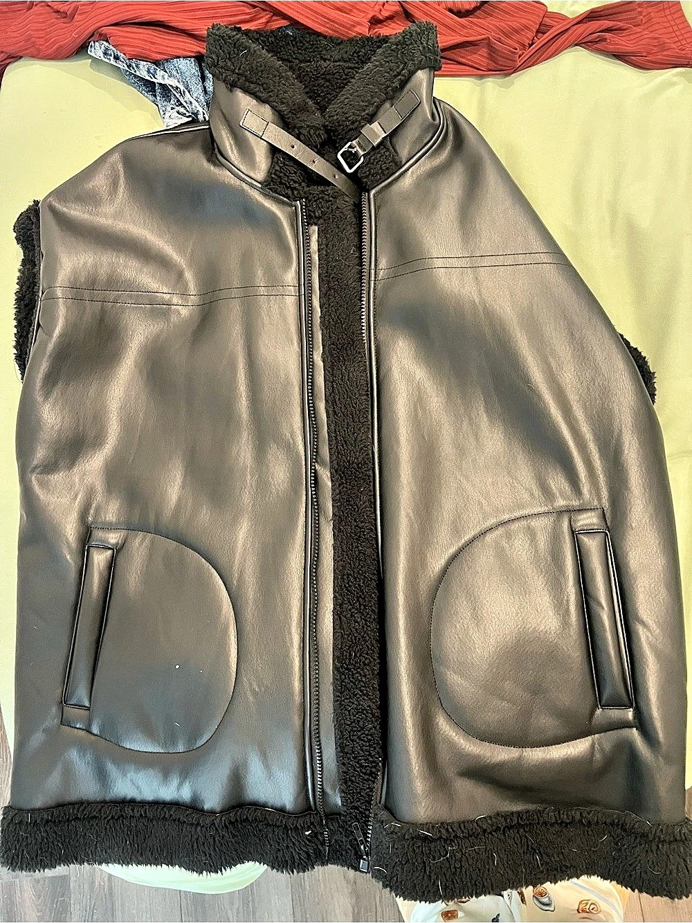 Faux Leather Jacket Vest XL